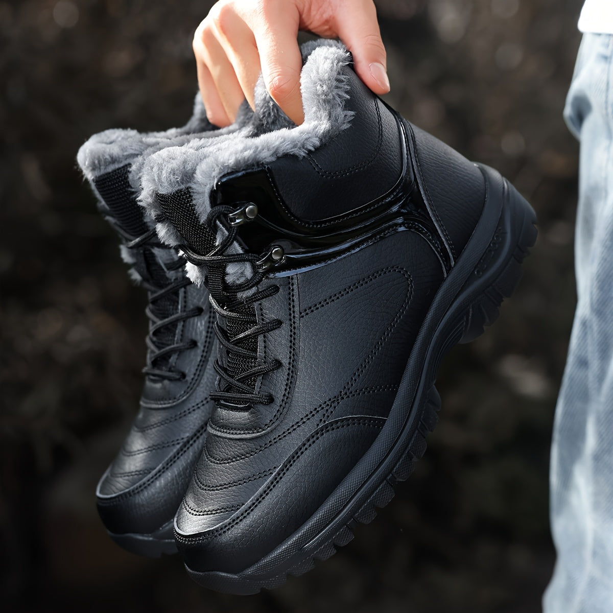 Men's Winter Snow Boots - with Plush Lining and Removable Insole - Slip-Resistant Tread, Suitable for Ice, Snow, Mud, Grass - Men's Casual and Formal Winter Shoes, Lace-Up Ankle Support - All-Terrain Grip - Men's Winter Boots