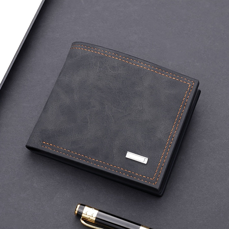 Men's PU Leather Short Wallet With Interlayer Coin Purse Multiple Card Slots Purse Large Capacity Card Cash Holder, Great Gift For Men