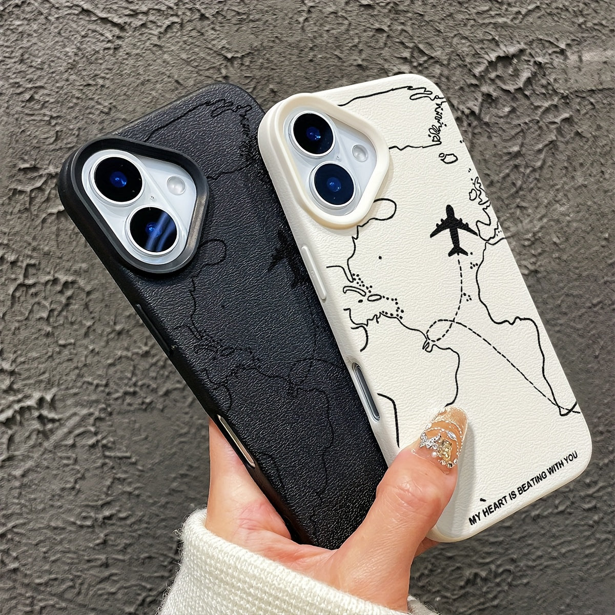 Voyage Aircraft Suitable for iPhone 16/16 Pro/16 PLUS/16 Pro Max Phone Case 15/14/13/12/11, Creative Fashion Shockproof Drop-proof Wear-resistant Anti-fingerprint Artificial Faux Leather Textured Rubber TPU Soft Case Protecti