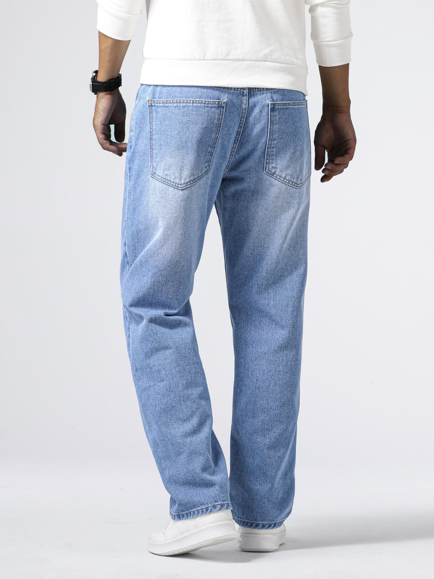 Loose Fit Straight Leg Jeans, Men's Casual Street Style Distressed Denim Pants For All Seasons