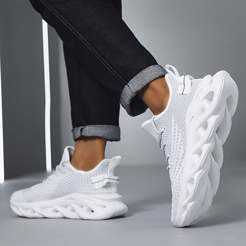 Breathable Knit Sneakers - Summer Height-Boosting Running Shoes | Fashionable & Casual Lace-Up Athletic Footwear for Men and Women | Durable EVA Sole | Perfect for Outdoor Activities | Black, White, Red, Summer Running Shoes|