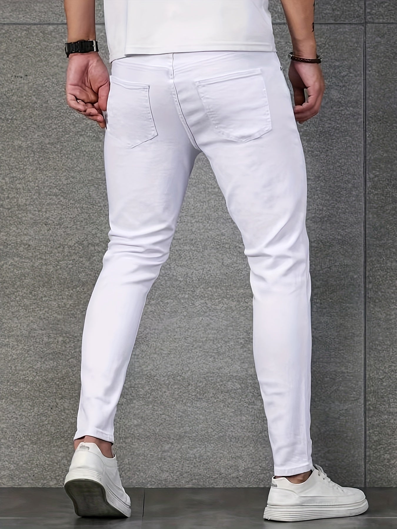 Men's Stretch Denim Jeans - Light Gray, Skinny Fit, All-Season Comfort, Street Style with Button Fly & Pockets