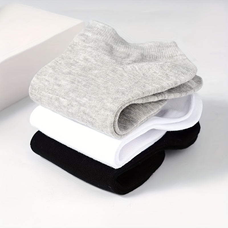 5/10/12 Pairs Unisex Comfort Ankle Socks - Soft Black Polyester Blend, Solid Color Low-Cut Design for Men & Women, Machine Washable, Cute Socks