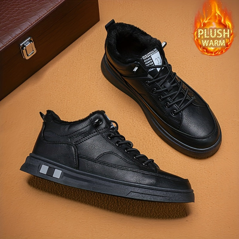 Men'S Winter Warm Fleece-Lined Low-Top Sneakers - Thermal Insulated Snow Boots with Arch Support, Lace-Up Closure, Non-Slip PVC Sole - All-Season Outdoor Hiking