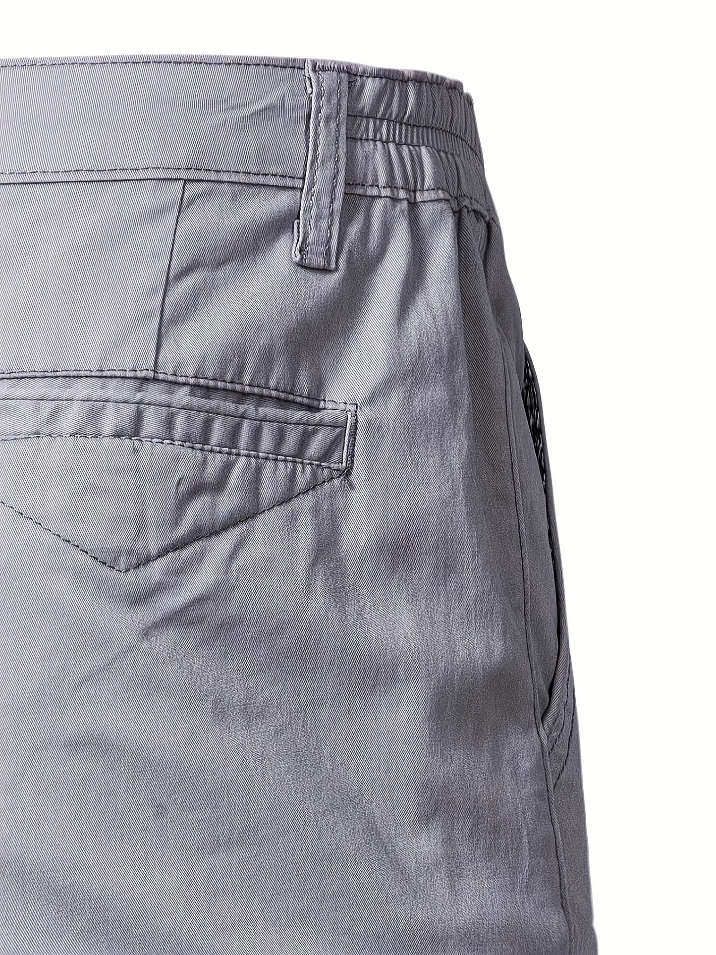 Men'S Classic Solid Color Polyester Short Pants, Casual Golf Wear, Mid Waist, Regular Fit, Slight Stretch Fabric, with Pocket