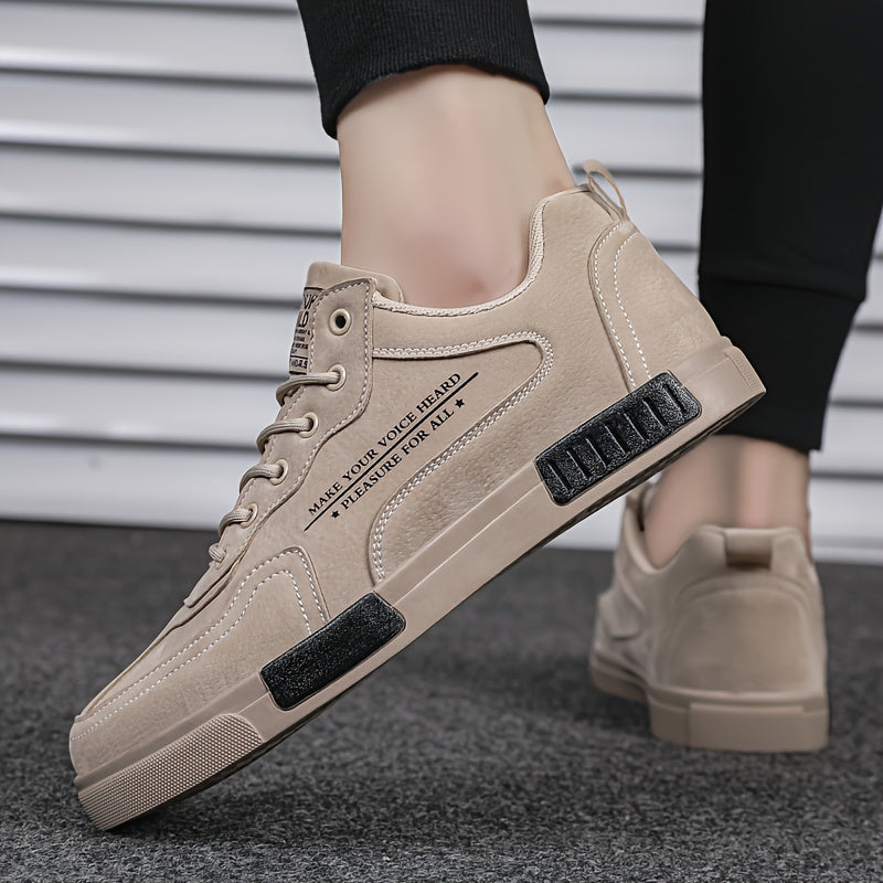 Men's Fashion Street-Inspired Low-Top Skateboard Sneakers, Comfort Anti-Slip Lace-Up Athletic Shoes, Universal Fit Casual Running Footwear, All-Season Solid & Stripe Pattern, PU Upper Fabric Insole Rubber Sole