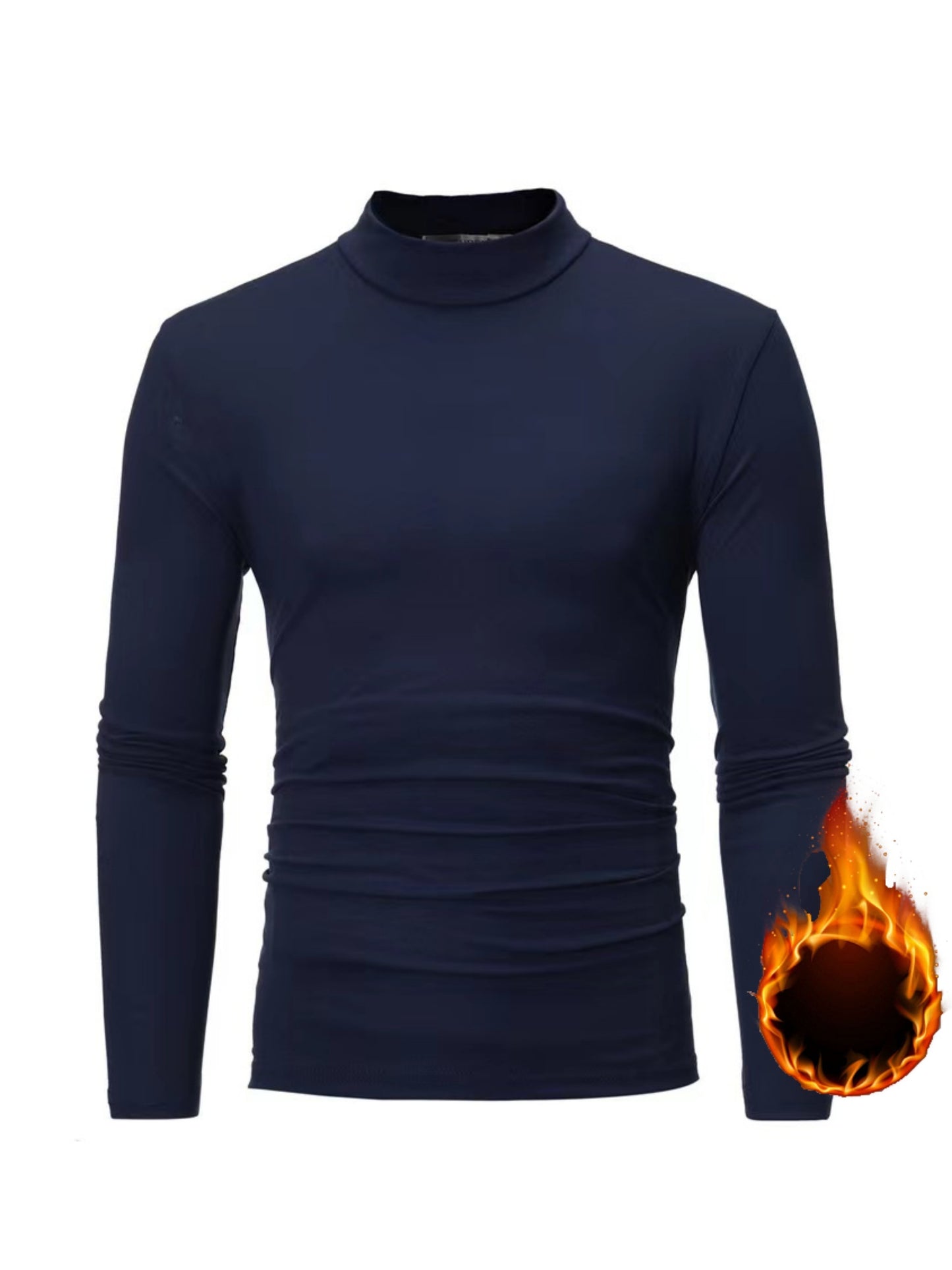 Men's Solid Long Sleeve Turtleneck Stretch T-shirt, Casual Comfy Warm Top For Fall Winter, Men's Clothing