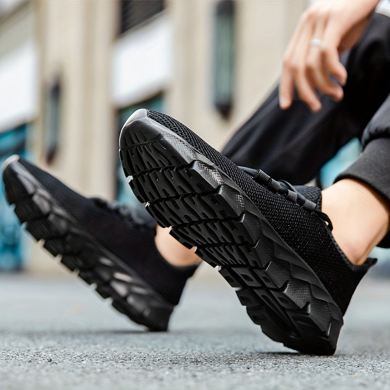 Men's Solid Slip On Sneakers, Breathable Lightweight Non Slip Casual Shoes For Outdoor Gym Workout Park Walking All Seasons Comfy