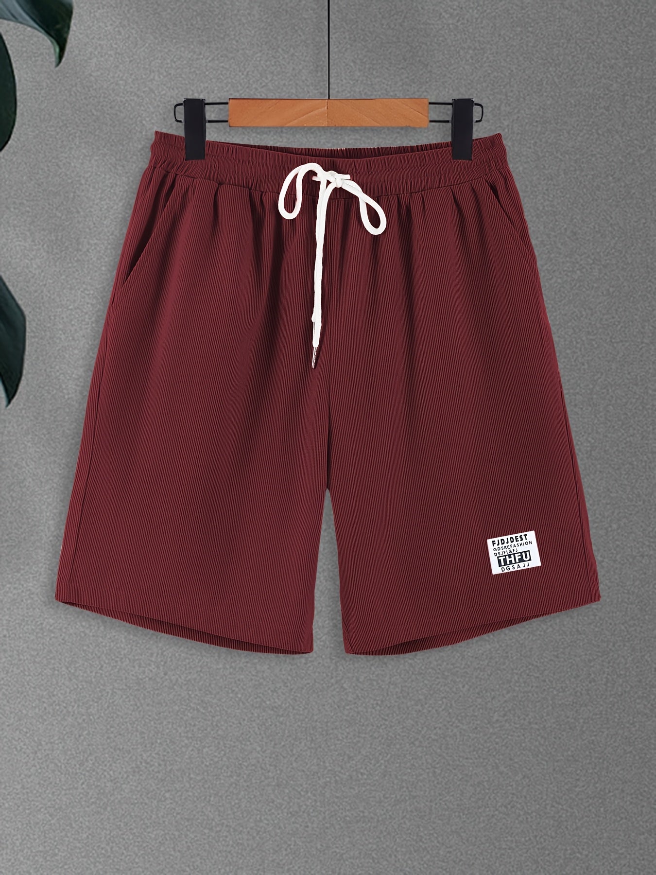 Men's Casual Corduroy Shorts with Drawstring Waist, Side Pockets, and "California" Print - Black, Polyester, All-Season Wear for Outdoor Activities