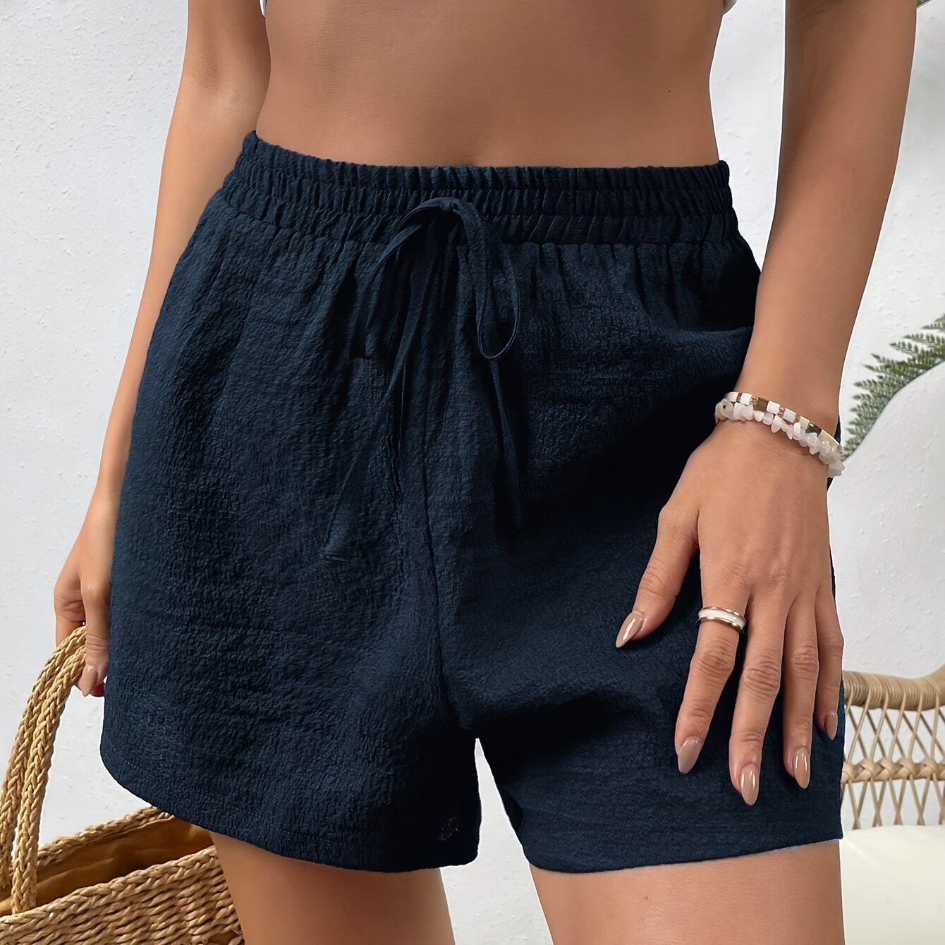 Women's Casual Polyester Shorts With Drawstring Waist, Breathable And Comfortable For Spring, Summer, And Fall