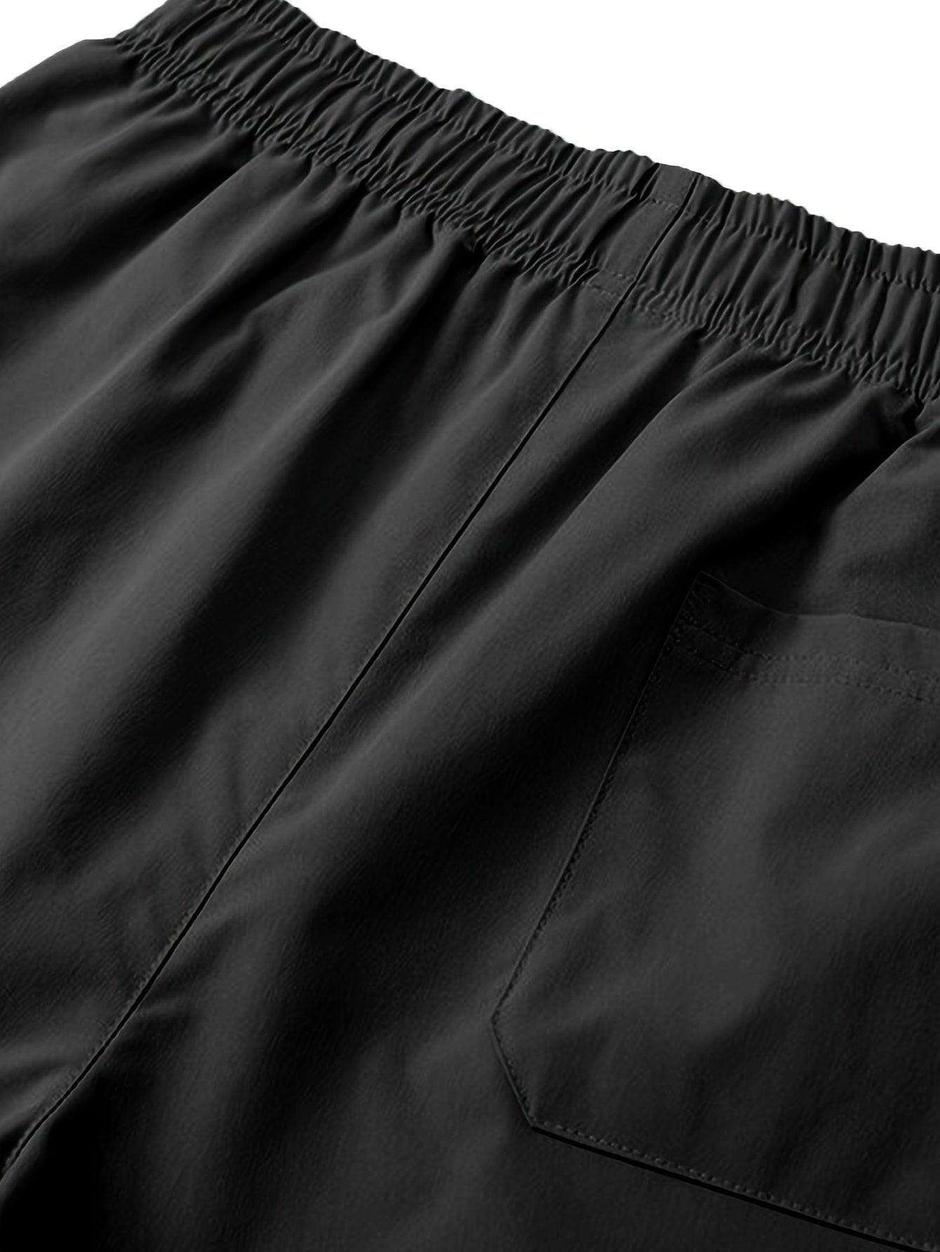 Men's Solid Shorts With Pockets, Casual Elastic Waist Fake Two-piece Drawstring Shorts For Summer