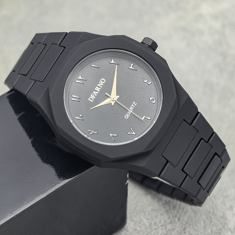 Men's Minimalist Quartz Watch with Black Arabic Dial & Polygonal Design - Durable Silicone Strap, Battery-Powered, Comfort Fit for Casual & Formal Wear - Perfect Holiday Gift for Father’s Day, Graduation, Independence Day,