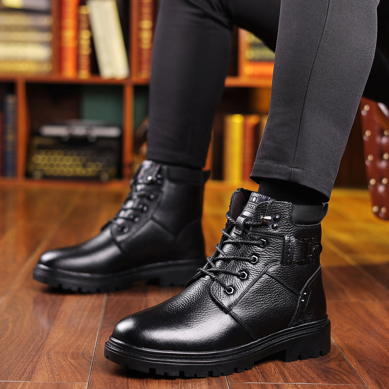 Men'S Winter Boots - Thick Warm Lace-Up Ankle Boots with Non-Slip Rubber Sole, Genuine Leather Upper & Lining, Round Toe for Cold Weather, Office, Formal