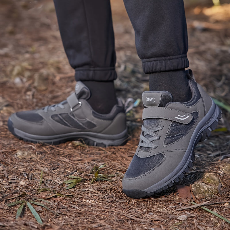 Men's Breathable Casual Shoes With Hook And Loop Fastener, Comfy Soft Sole Sneakers For Outdoor Jogging, Spring And Summer