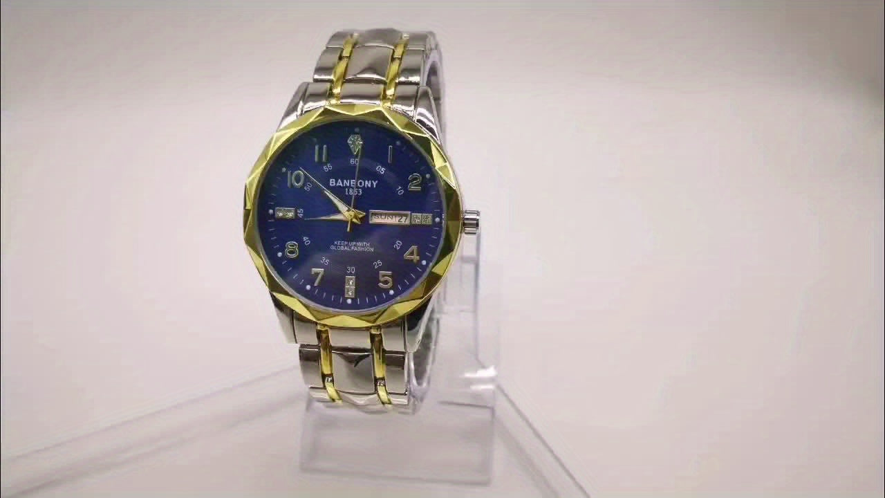 1 New BANBONY Brand Unisex Stainless Steel Quartz Watch with HD Scratch-Resistant Rhinestone-Embellished Simple Digital Round Dial, Luminous Display Date Calendar Battery-Powered Multifunctional Fully Automatic Wristwatch for