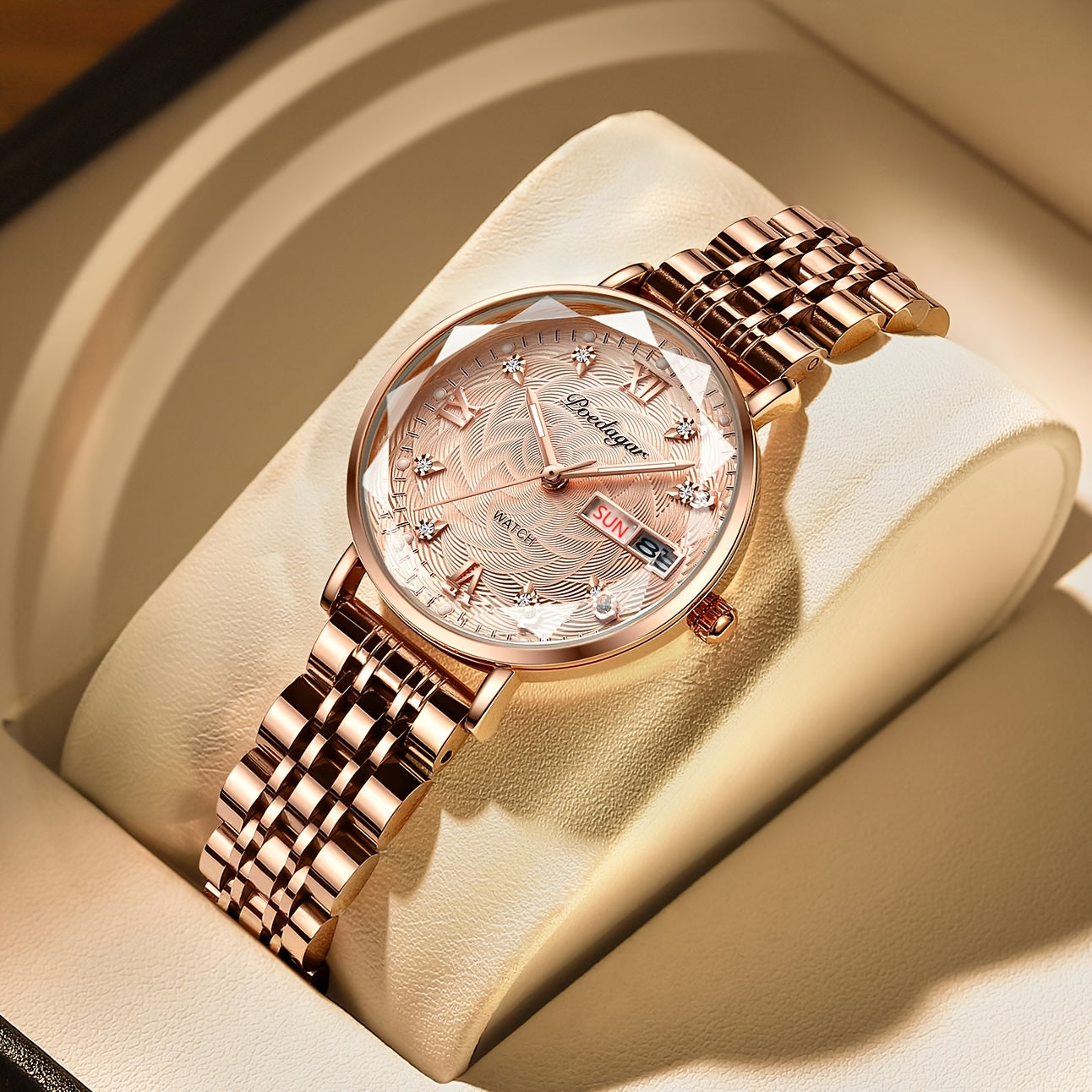 POEDAGAR Women's Luxury Quartz Watch, Luminous with Dual Calendar & Date Display, Stainless Steel Band