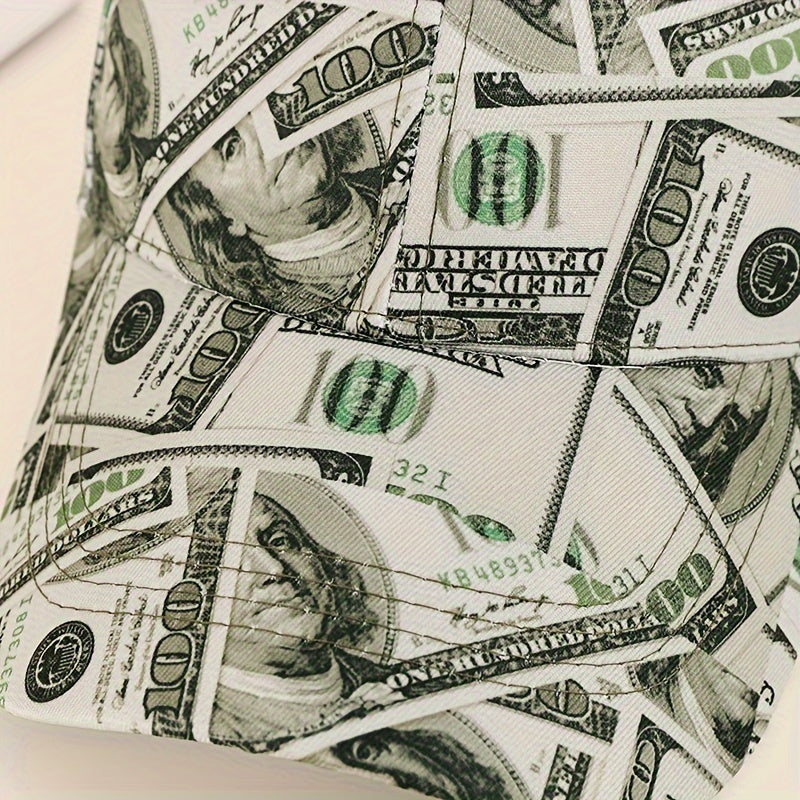 Funky Money Print բեյսբոլի գլխարկ 100% պոլիեսթեր թեթև, կարգավորվող հիփ-հոփ գլխարկ Unisex երաժշտական փառատոների համար