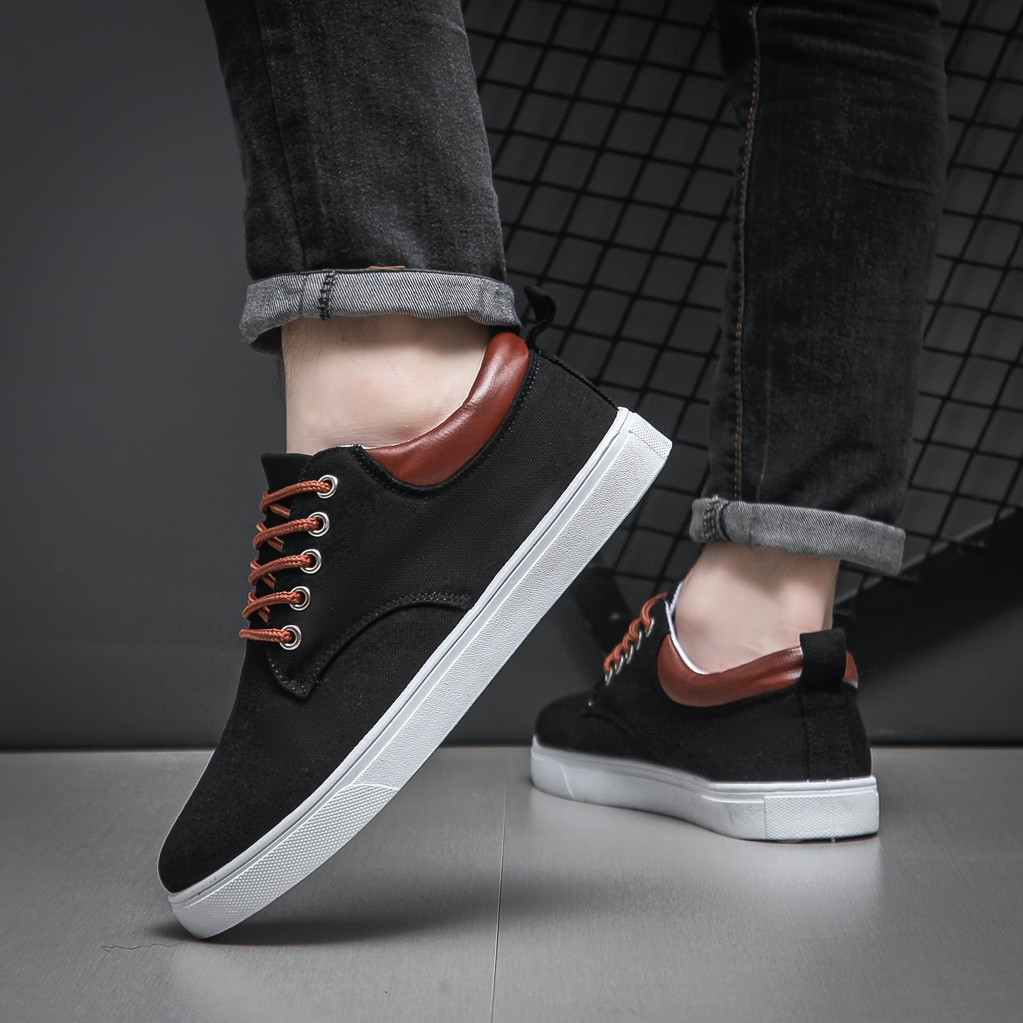Men's Navy Blue Canvas Sneakers - Breathable, Durable, Non-Slip Casual Shoes with Brown Accents & White Sole - Perfect for Spring, Summer, and Fall Outdoor Wear, Everyday Sneakers | Casual Sporty Look | Breathable Canvas Uppe