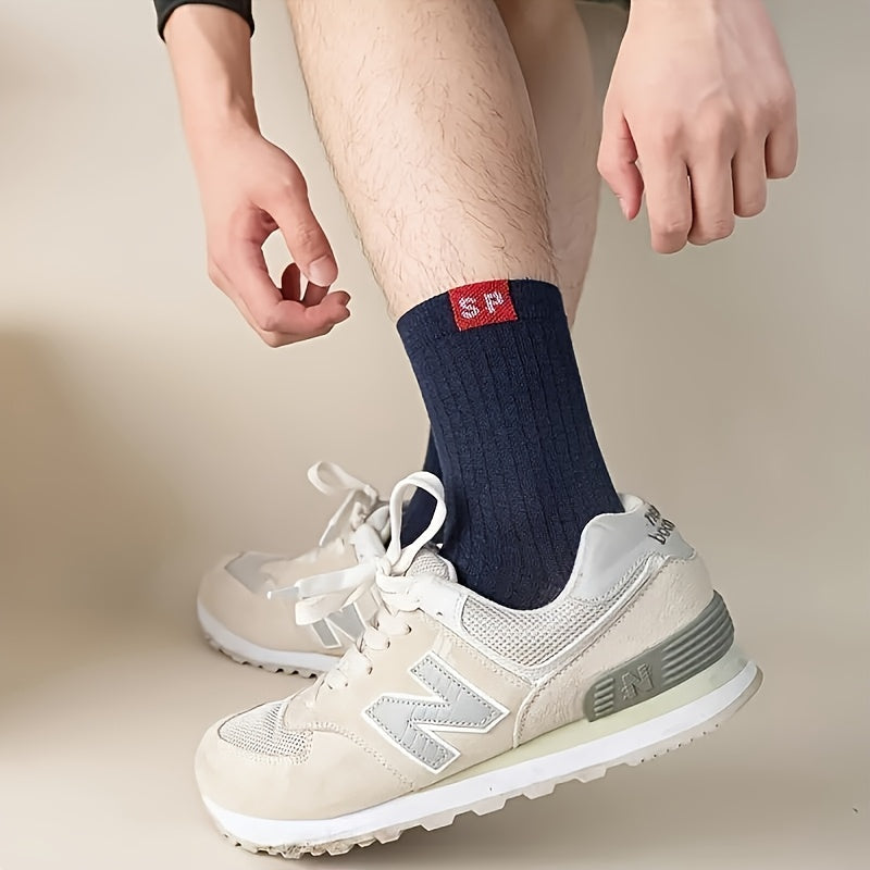 5/10/15/20/30 Pairs SP Letter Graphic Unisex Crew Socks, Breathable Mid-Calf Sports Socks, Men'S Women'S Thin Socks for Outdoor and Home Wear, Polyester 95% Spandex 5% Knitted Hollow Out Letter Pattern Couple'S Ankle Socks