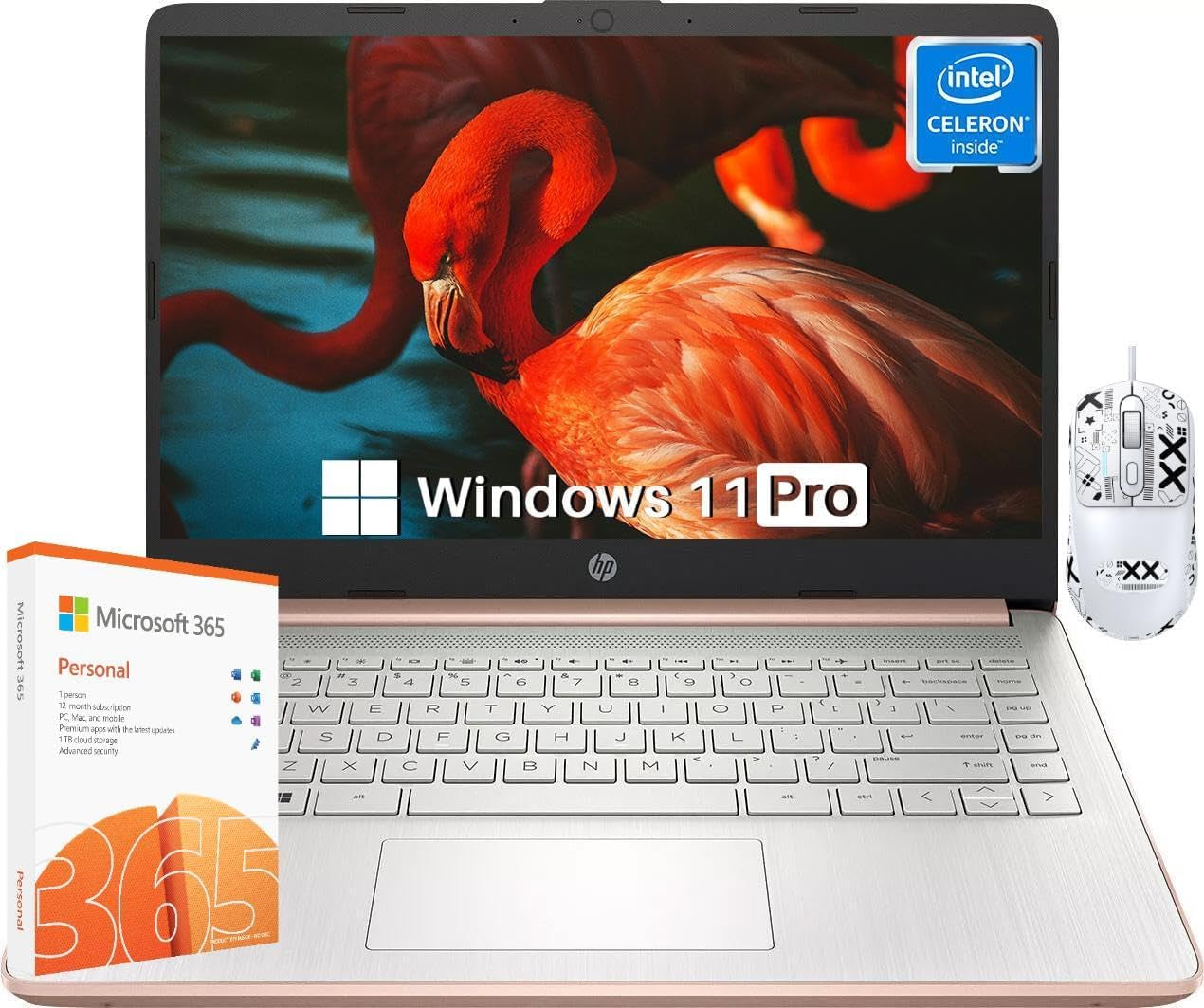 HP 14 Inch Laptop Student Business, with Office Lifetime License & Windows 11 Pro, Intel Dual-Core N4120, 16GB RAM, 384GB Storage(128Gb Emmc+256Gb MSD), Ultra Light, Webcam, Wifi, Accessories