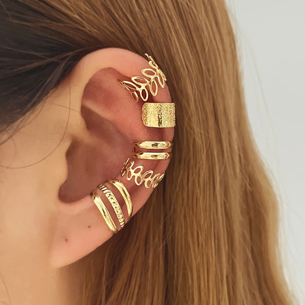 Set Of 5 Vintage C-shaped Ear Studs Without Ear Holes, Unique Ear Clip Set