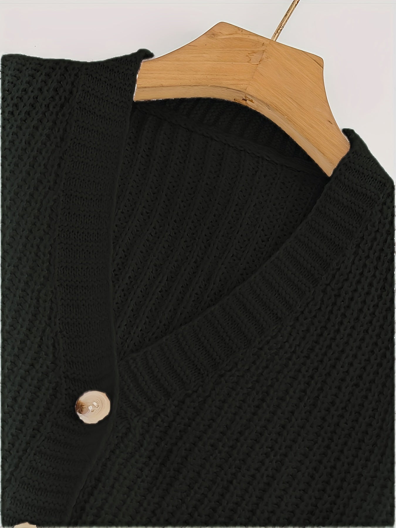 Elegant Drop Shoulder Women's Knit Cardigan with Contrasting Buttons - Long Sleeve, Ribbed Detail, Polyester, Perfect for Fall/Winter