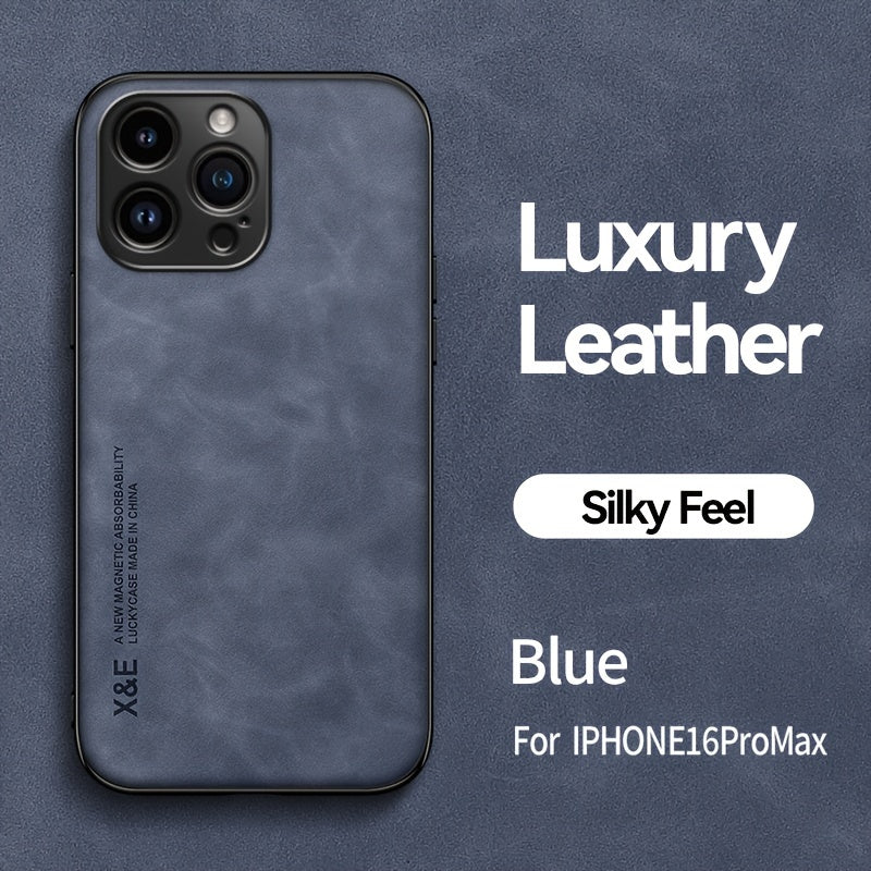 Premium Faux Leather Phone Case - with Built-in Magnetic Iron Sheet, Vehicle magnet, Sheepskin Texture, Ultra-Thin Design for iPhone 16, for iPhone 16 Plus, for iPhone 16 Pro, for iPhone 16 Pro Max