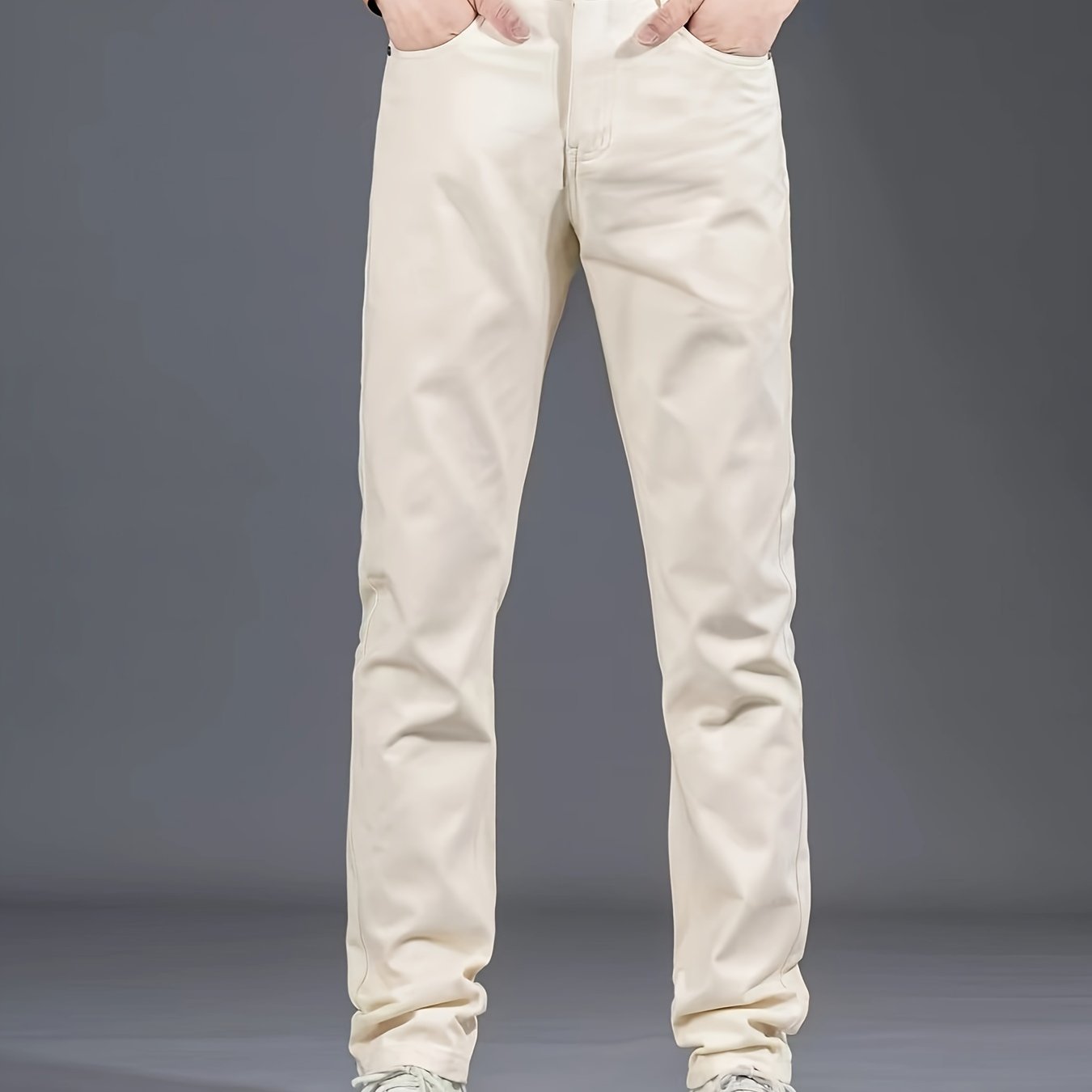 Men's Solid Color Mid Waist Regular Fit Cotton Dress Pants with Zipper Fly – Non-Stretch Woven Fabric – Basics Style for Mature Occasions – Fall/Winter Collection