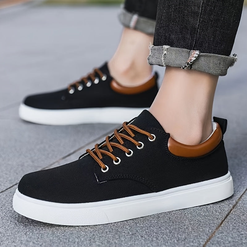 Breathable Design, Men's Casual Skate Shoes - Gray Canvas Upper with White Rubber Sole, Breathable, Durable, Non-Slip Lace-Up Sneakers for Casual Attire and Outdoor Activities