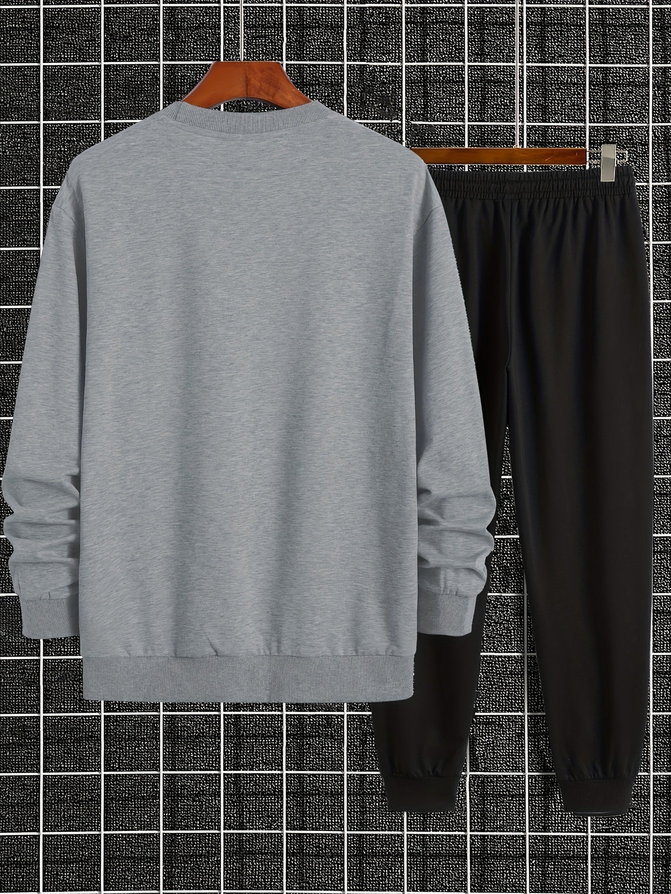 Men's Casual Sports Sweatshirt Set, Loose Fit Pullover Hoodie with Print, Polyester Blend, Round Neck, Stretch Knit, Autumn/Winter Collection