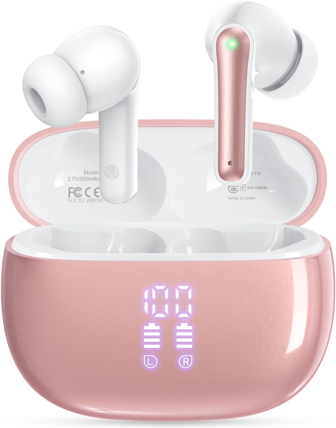 Wireless Earbuds Bluetooth Headphones, Ear Buds with Deep Bass, 40H Long Playtime, Power Display, IPX7 Waterproof in Ear Earphone with Mic for Phone Tablet Sports Workout, Black