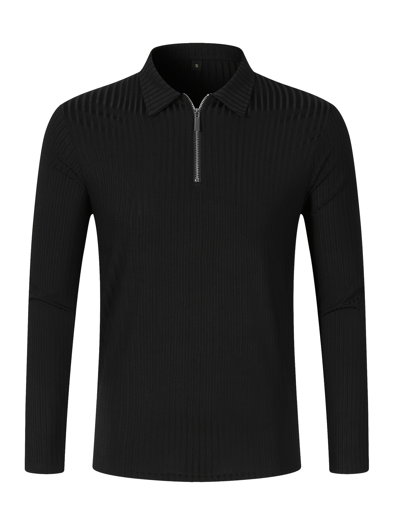 Men's Casual Sports Ribbed Long Sleeve Zipper Lapel Golf Shirt, Spring And Fall