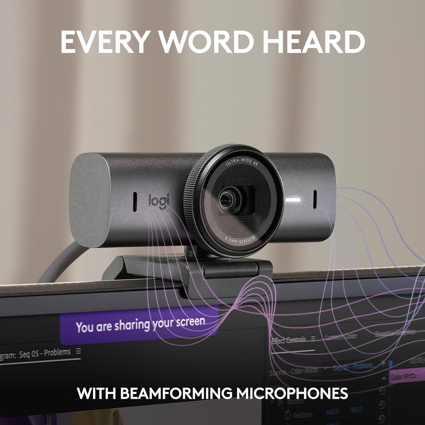 Logitech MX Brio Ultra HD 4K Collaboration and Streaming Webcam, 1080P at 60 FPS, Dual Noise Reducing Mics, Show Mode, USB-C, Webcam Cover, Works with Microsoft Teams, Zoom, Google Meet - Graphite