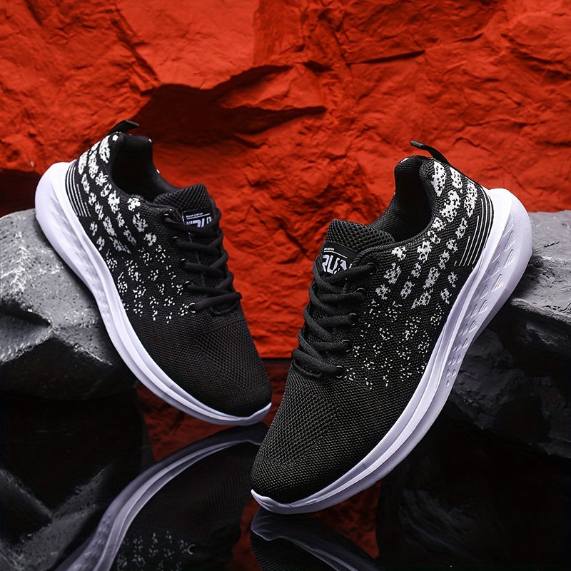 Men's Trendy Woven Knit Breathable Skate Shoes, Comfy Non Slip Lace Up Sneakers For Men's Outdoor Activities