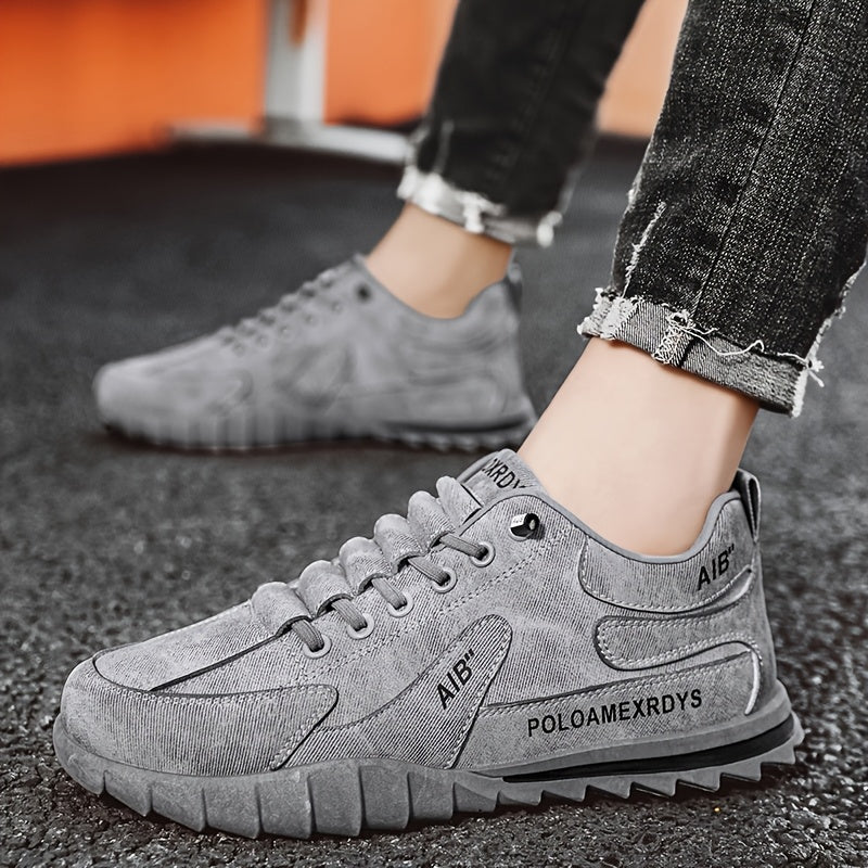Men's Slip-On/Lace-Up Casual Shoes - All-Season Non-Slip Cushioned PVC Sole, Low-Top Athletic Sneakers Grey/ for Gym, Office, Everyday - Durable Canvas Upper Non-Slip Grip Outsole, Grip Enhancing Footwear, Comfortable Lined