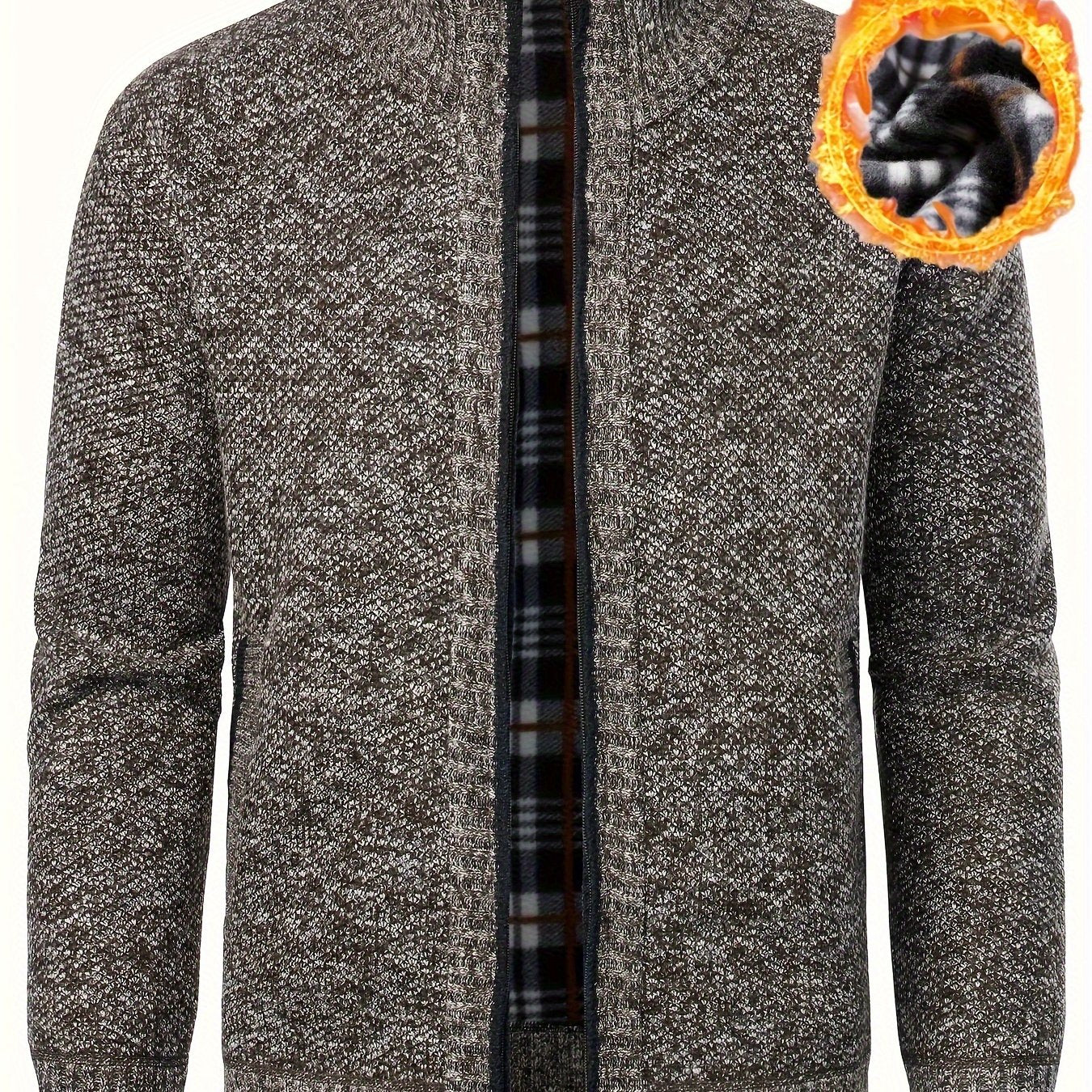 1pc Men'S Casual Style Knit Cardigan - 100% Polyester, Solid Color, Long Sleeve, Regular Fit, Stand Collar, Zip-Up, Umbrella Hem, Non-Stretch Fabric - Fashionable All-Match Pullover for Autumn/Winter