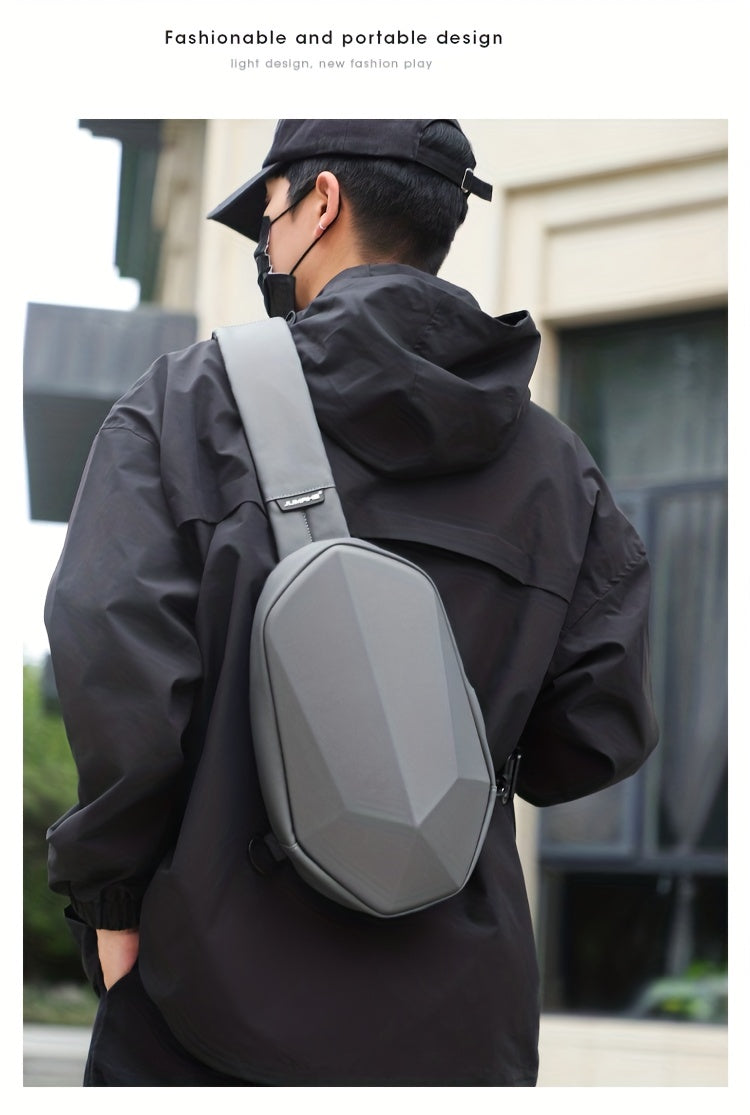 JUMAHE Men's USB Charging Crossbody Bag with Dual Power Ports, Hexagonal Geometric Design Street Style Shoulder Bag - Premium Durable Fabric, Adjustable Strap Zipper Closure for Daily Commute (Black/Grey), Bags for Travel,