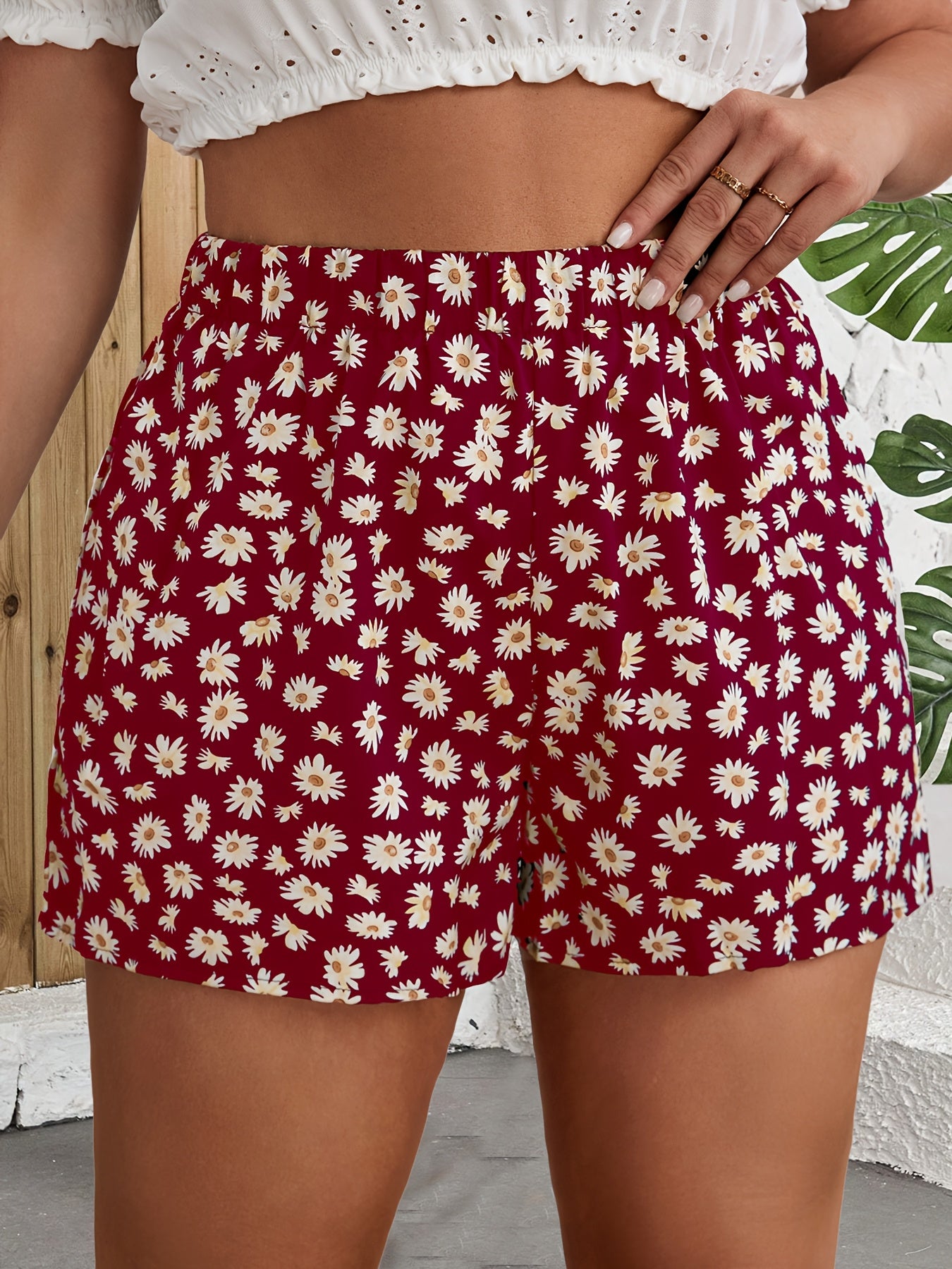 Women's High-Waisted Floral Print Wide-Leg Shorts - Navy Blue with Yellow & White Flowers, Lightweight Polyester, Perfect for Spring & Summer Travel, Vacation Style, Spring Shorts | Floral Shorts | Stylish Design, High Waiste