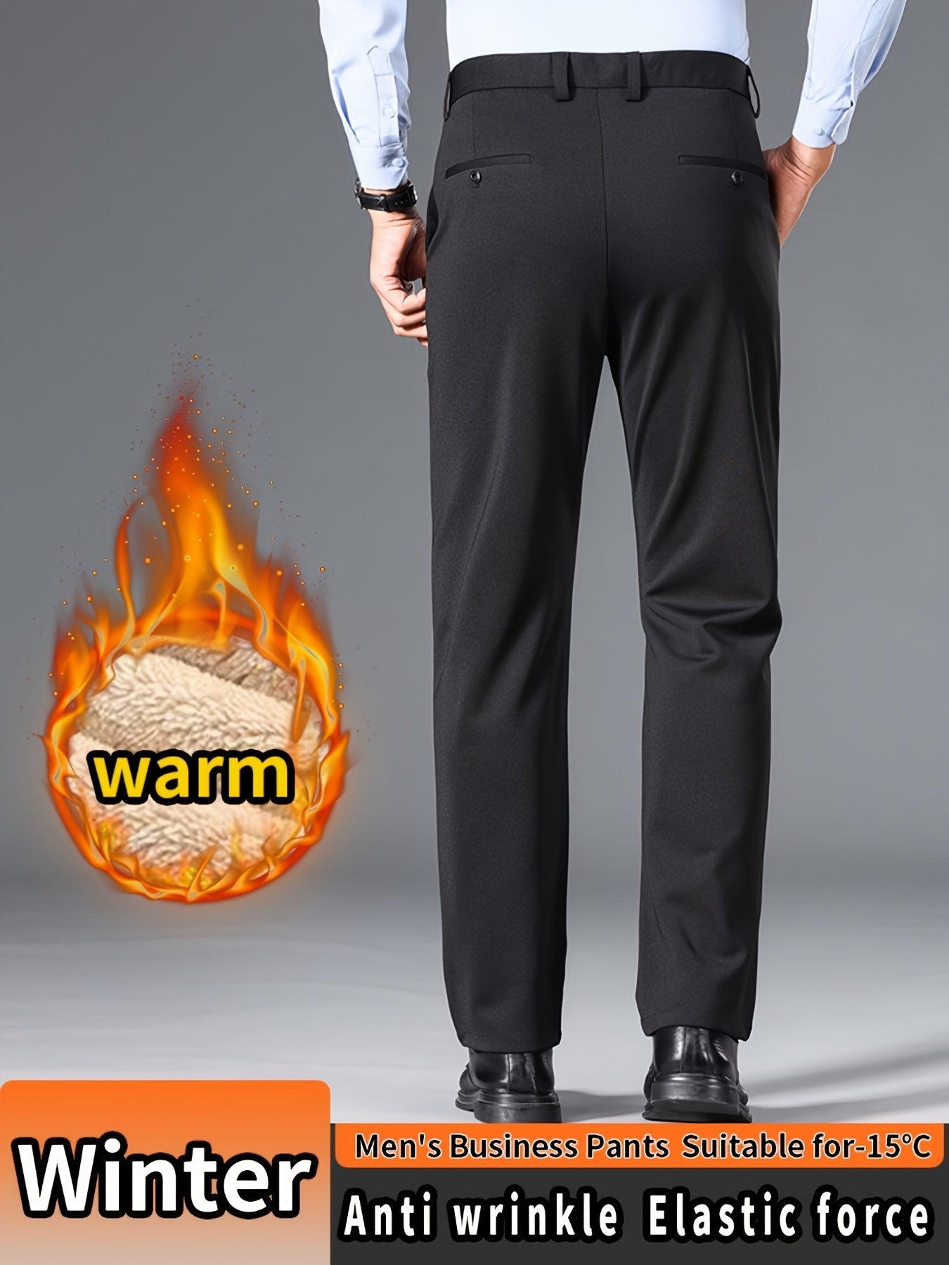 Men'S High Waist Solid Color Straight Leg Business Pants with Pocket Details, Polyester and Elastane Blend with Viscose Lining, Elastic Stretch, Zipper Fly Closure, Suitable for Fall/Winter Workwear