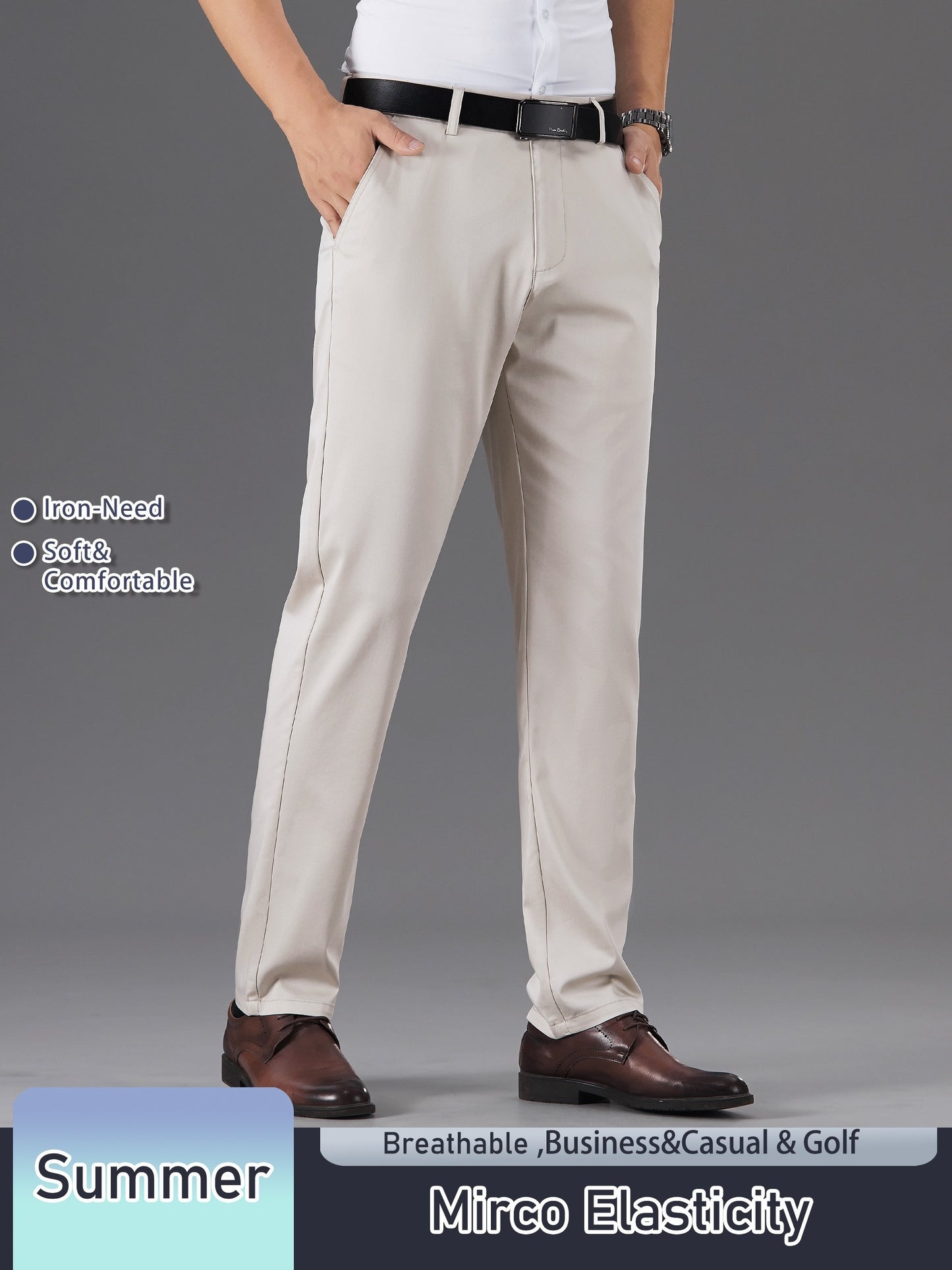 Men's Solid Color Straight Leg Business Style Cotton Blend Pants, Casual Comfy Breathable Outdoor Trousers As Gift