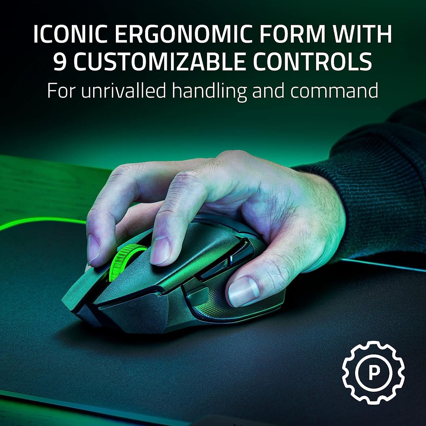 Razer Basilisk V3 X Hyperspeed Wireless Gaming Mouse: up to 285 Hr Battery - 18K Optical Sensor - Mechanical Switches - Chroma RGB - 9 Programmable Controls - Black
