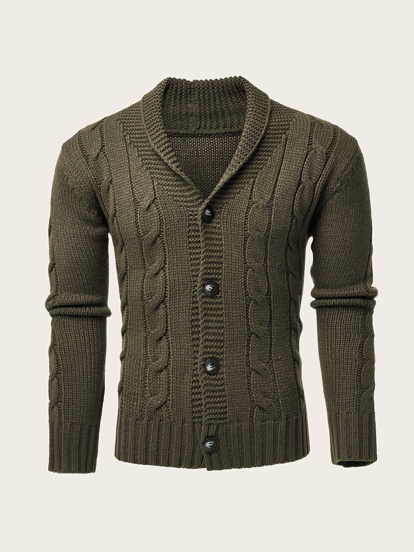 Men's Casual Knit Cardigan | Olive Green Acrylic Sweater | V-Neck with Button Closure | Textured Cable Knit Design | Machine Washable | Ideal for Autumn/Winter, Knit Sweater