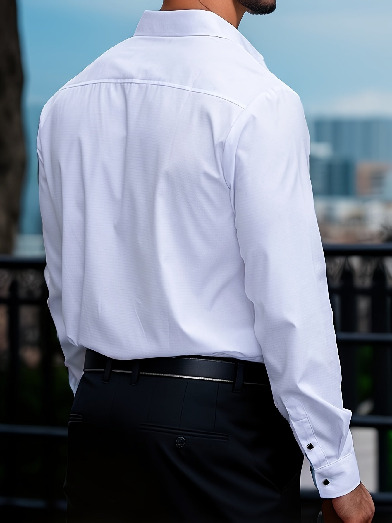 Men'S Elegant Black Long Sleeve Dress Shirt with Geometric Pattern - Polyester, Slim Fit, Button-Up, All-Season Wear, Stylish Lapel Collar, Perfect for Formal and Casual Events, Formal Attire|Slim Fit Shirt|Reflective Details
