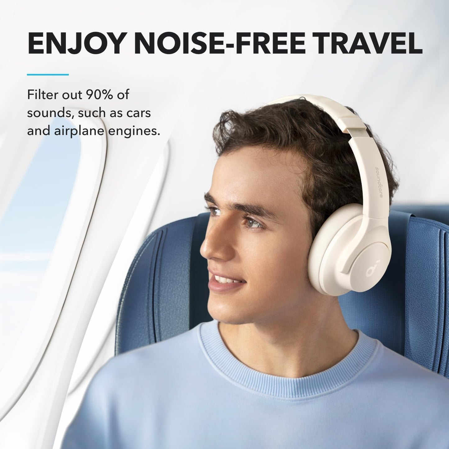 Soundcore by Anker Q20I Hybrid Active Noise Cancelling Headphones, Wireless Over-Ear Bluetooth, 40H Long ANC Playtime, Hi-Res Audio, Big Bass, Customize via an App, Transparency Mode (White)