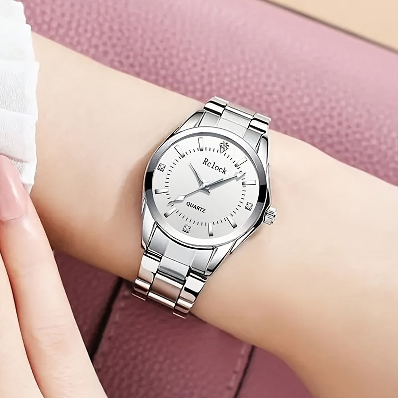1pc Fashionable Women's Quartz Watch, Round Analog Display, Shock-Resistant Alloy Case & Band, Non, Button Battery - Elegant Timepiece
