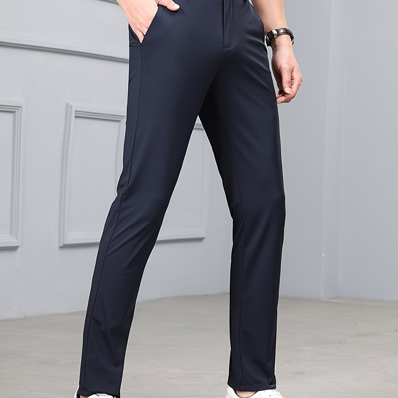 Men's Slim-Fit Stretch Casual Pants with Multiple Pockets - Waterproof, UV Protection, Light Gray, Straight Leg, Nylon Blend for Spring/Fall, Button Closure, Comfortable & Stylish Design, Everyday Comfort Pants | Modern Casua