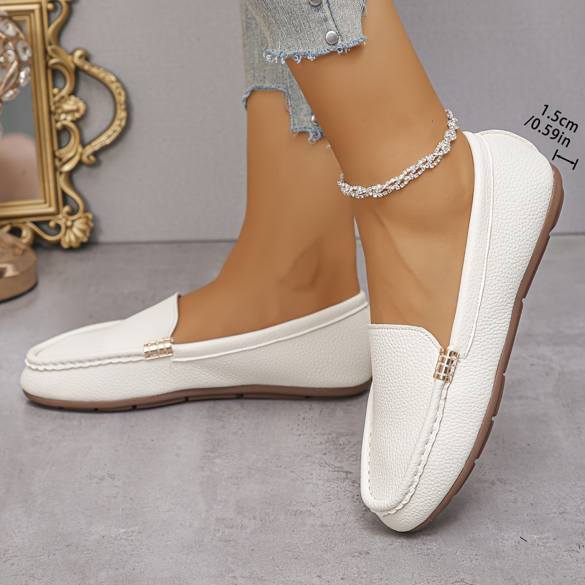 Women's Fashion Solid Color Round Toe Flats, All-Season Slip-On Loafers with Breathable Flannel Lining and TPR Sole