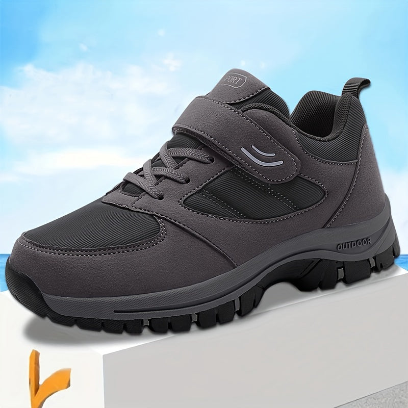 Men's Breathable Casual Shoes With Hook And Loop Fastener, Comfy Soft Sole Sneakers For Outdoor Jogging, Spring And Summer