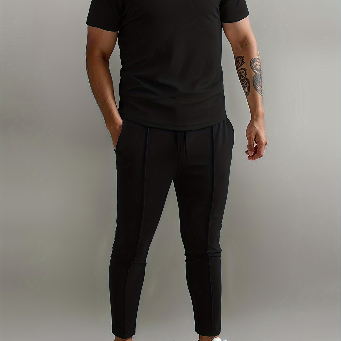 Men's Slim-Fit Casual & Joggers Set - Breathable Polyester, Short Sleeve, Summer Outdoor Wear
