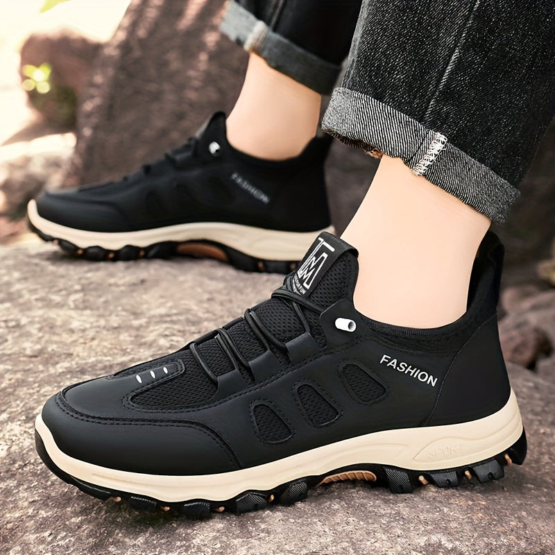 Men'S Breathable Running Shoes - All-Season Casual Sports Sneakers with Elastic Band Slip-On Closure, Soft Faux & Fabric Upper, Shock-Absorbing PVC Sole, Round Toe for Outdoor Activities